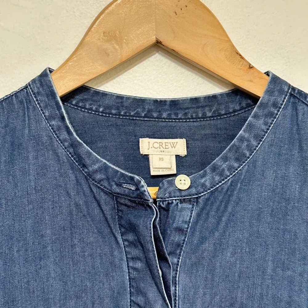 J. Crew Chambray Denim Popover Shirt Dress Womens XS Blue Long Sleeve Cotton